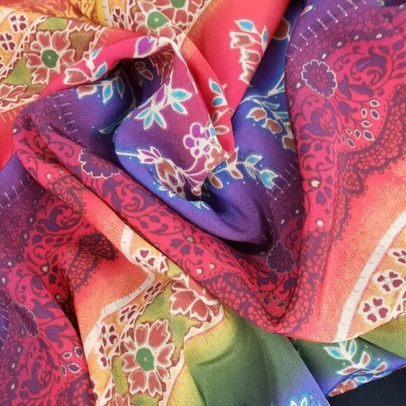 Vtg Colorful Open Cardigan Flowy Duster  3/4 Sleeve Rainbow Maximalism Dopamine - Picture 5 of 11